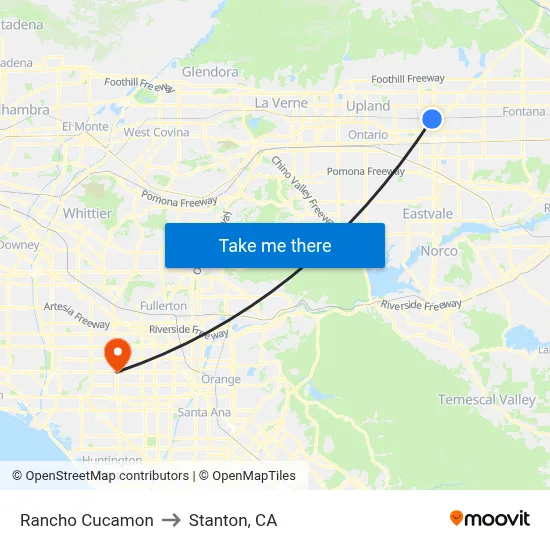 Rancho Cucamon to Stanton, CA map