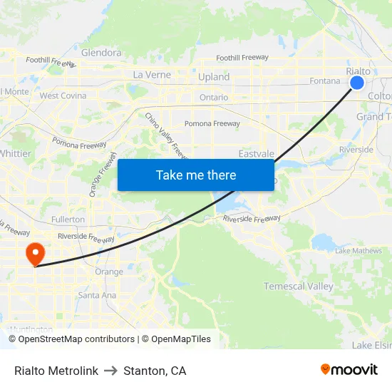Rialto Metrolink to Stanton, CA map