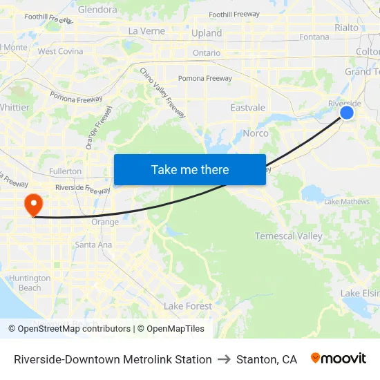 Riverside-Downtown Metrolink Station to Stanton, CA map