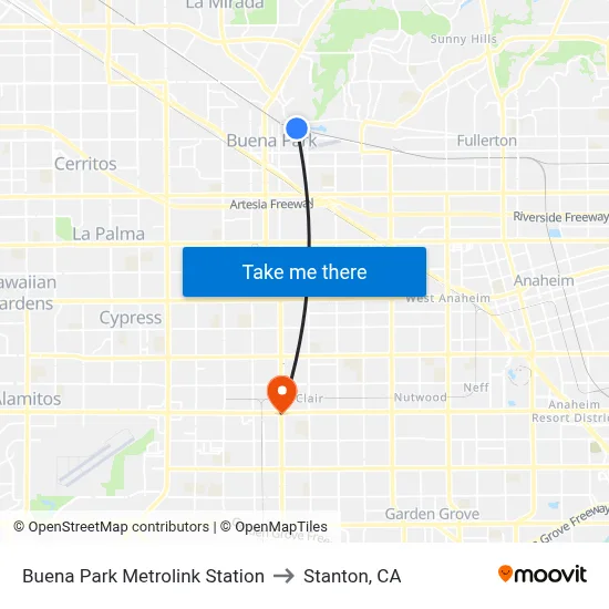 Buena Park Metrolink Station to Stanton, CA map
