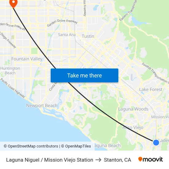 Laguna Niguel / Mission Viejo Station to Stanton, CA map