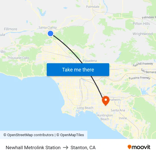 Newhall Metrolink Station to Stanton, CA map