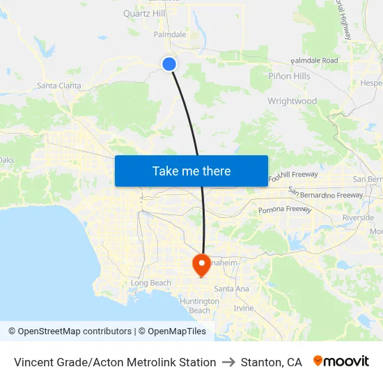 Vincent Grade/Acton Metrolink Station to Stanton, CA map