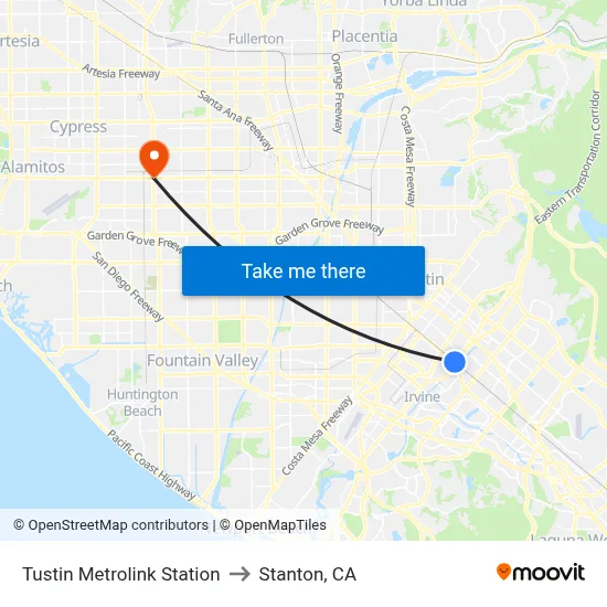 Tustin Metrolink Station to Stanton, CA map