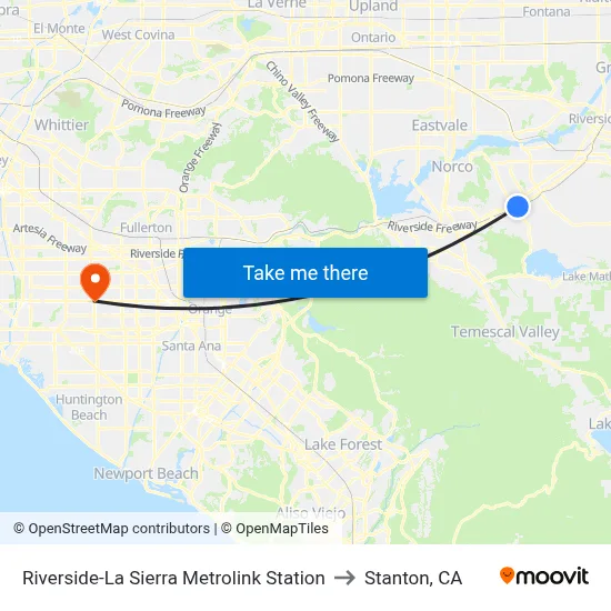 Riverside-La Sierra Metrolink Station to Stanton, CA map