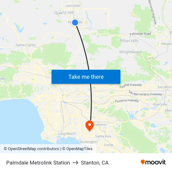 Palmdale Metrolink Station to Stanton, CA map