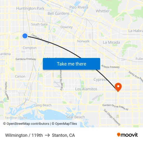 Wilmington / 119th to Stanton, CA map