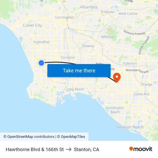 Hawthorne Blvd & 166th St to Stanton, CA map