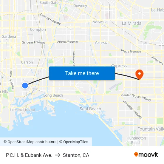 P.C.H. & Eubank Ave. to Stanton, CA map