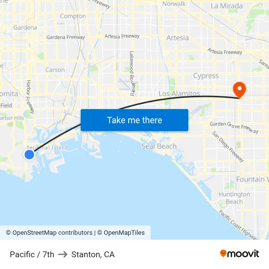 Pacific / 7th to Stanton, CA map