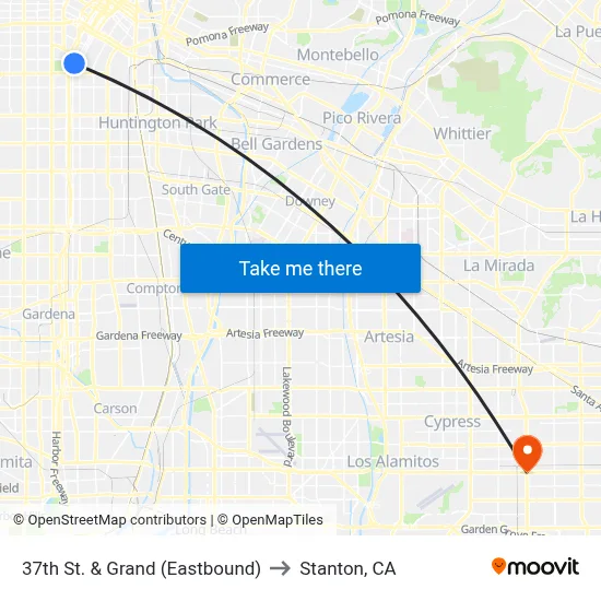 37th St. & Grand (Eastbound) to Stanton, CA map