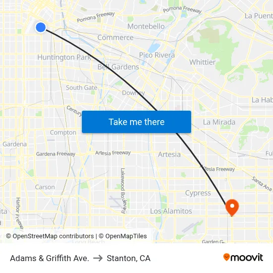 Adams & Griffith Ave. to Stanton, CA map