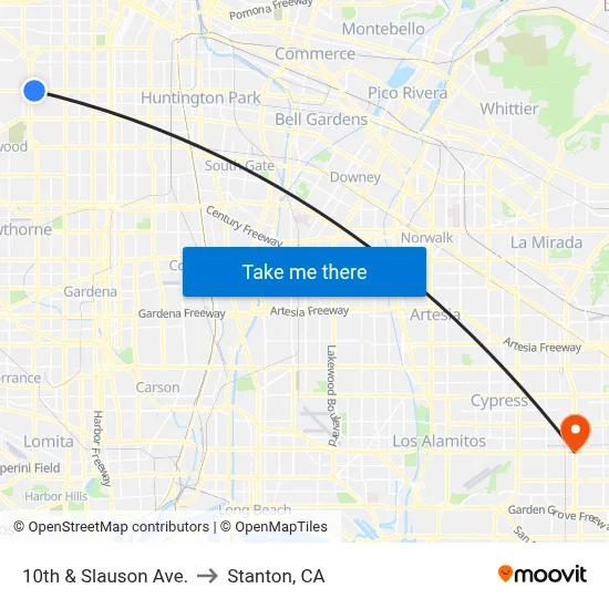 10th & Slauson Ave. to Stanton, CA map