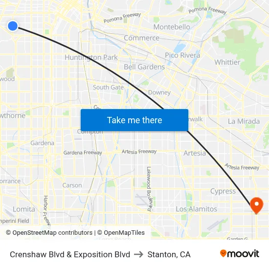 Crenshaw Blvd & Exposition Blvd to Stanton, CA map