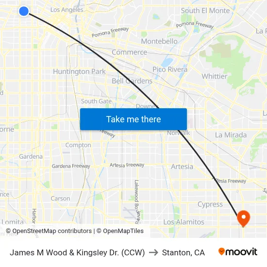 James M Wood & Kingsley Dr. (CCW) to Stanton, CA map