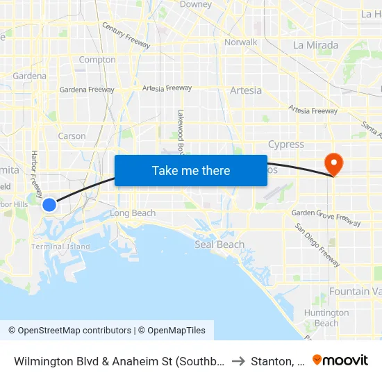 Wilmington Blvd & Anaheim St (Southbound) to Stanton, CA map
