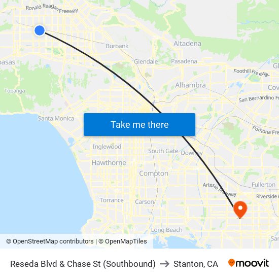 Reseda Blvd & Chase St (Southbound) to Stanton, CA map