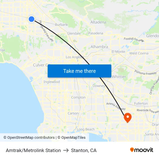 Amtrak/Metrolink Station to Stanton, CA map