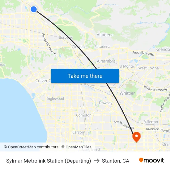 Sylmar Metrolink Station (Departing) to Stanton, CA map