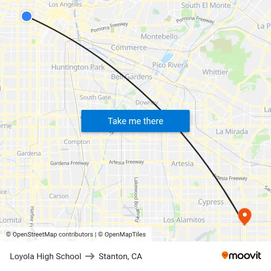 Loyola High School to Stanton, CA map