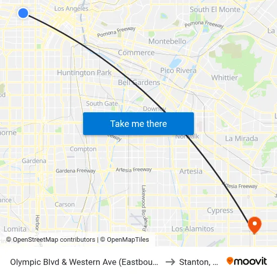 Olympic Blvd & Western Ave (Eastbound) to Stanton, CA map