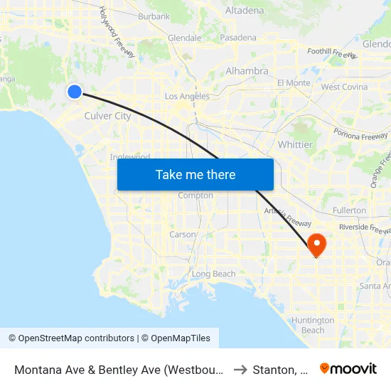 Montana Ave & Bentley Ave (Westbound) to Stanton, CA map