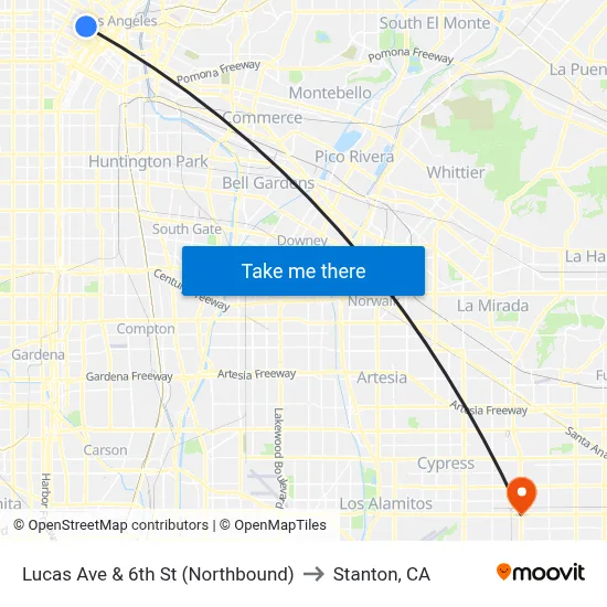 Lucas Ave & 6th St (Northbound) to Stanton, CA map