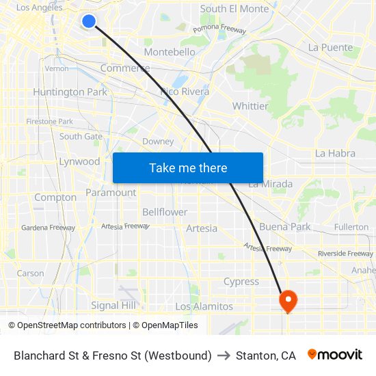 Blanchard St & Fresno St (Westbound) to Stanton, CA map