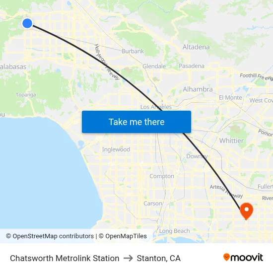 Chatsworth Metrolink Station to Stanton, CA map