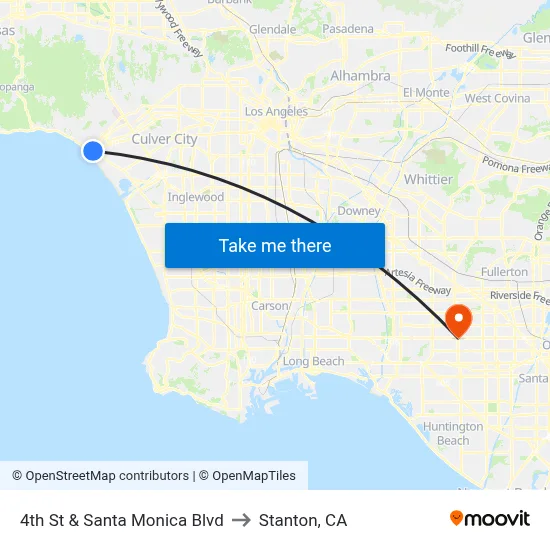 4th St & Santa Monica Blvd to Stanton, CA map