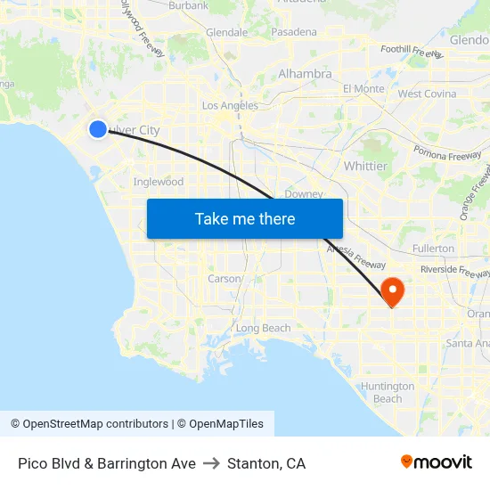 Pico Blvd & Barrington Ave to Stanton, CA map