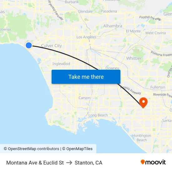 Montana Ave & Euclid St to Stanton, CA map