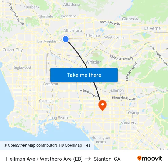 Hellman Ave / Westboro Ave (EB) to Stanton, CA map