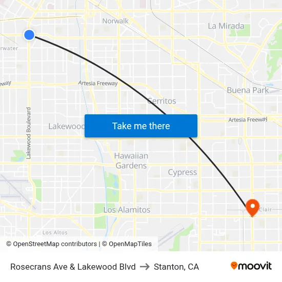 Rosecrans Ave & Lakewood Blvd to Stanton, CA map