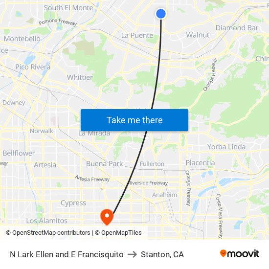 N Lark Ellen and E Francisquito to Stanton, CA map