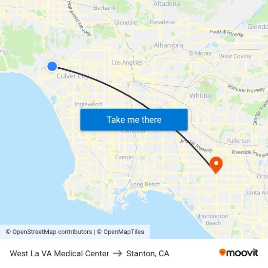 West La VA Medical Center to Stanton, CA map