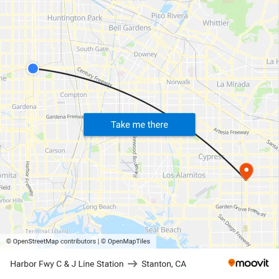 Harbor Fwy C & J Line Station to Stanton, CA map