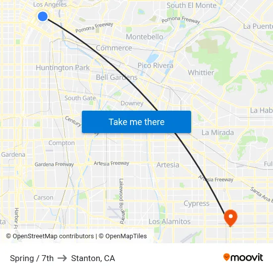 Spring / 7th to Stanton, CA map