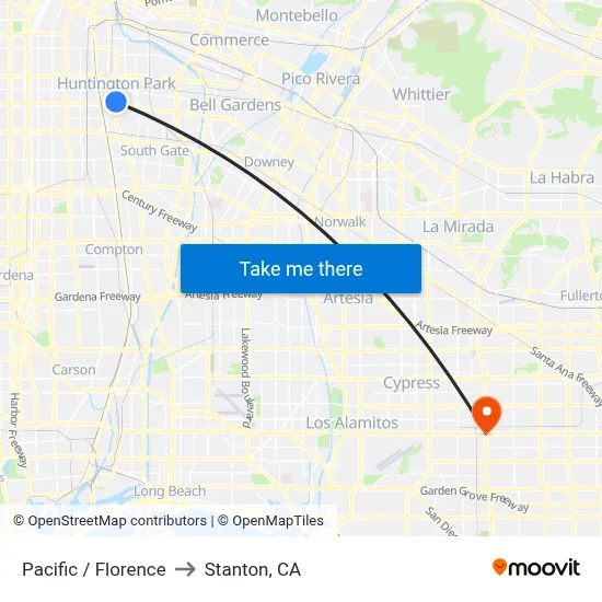 Pacific / Florence to Stanton, CA map