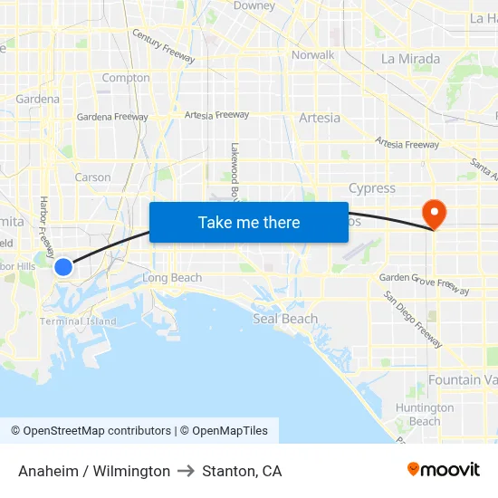 Anaheim / Wilmington to Stanton, CA map