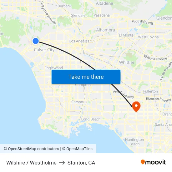 Wilshire / Westholme to Stanton, CA map