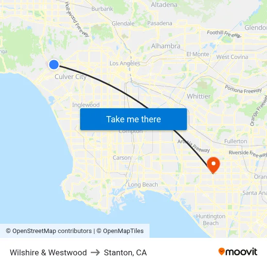 Wilshire & Westwood to Stanton, CA map