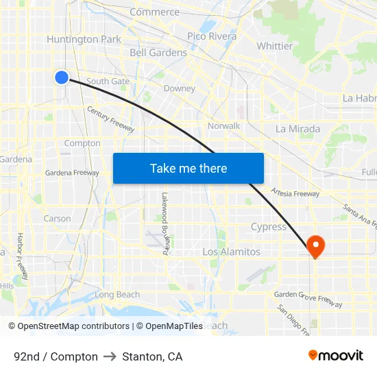 92nd / Compton to Stanton, CA map
