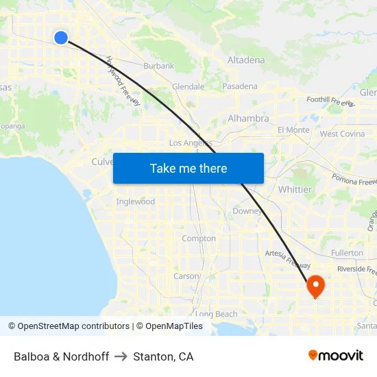 Balboa & Nordhoff to Stanton, CA map
