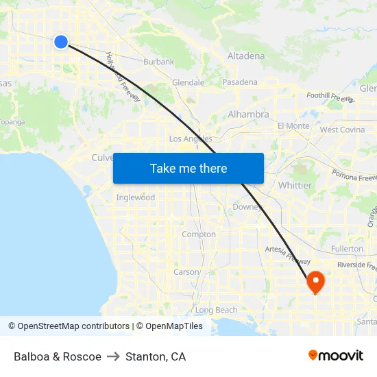 Balboa & Roscoe to Stanton, CA map