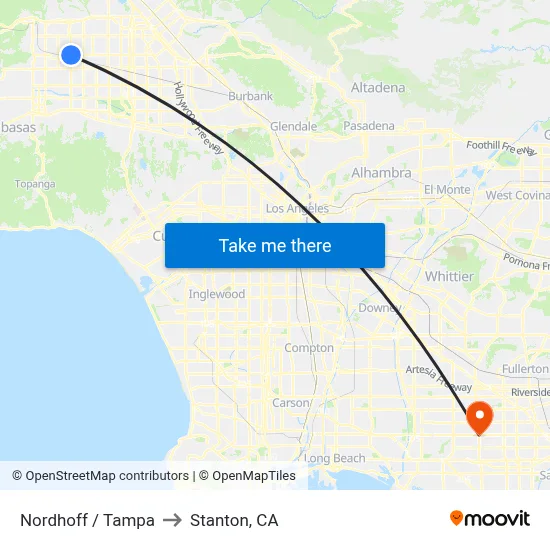 Nordhoff / Tampa to Stanton, CA map