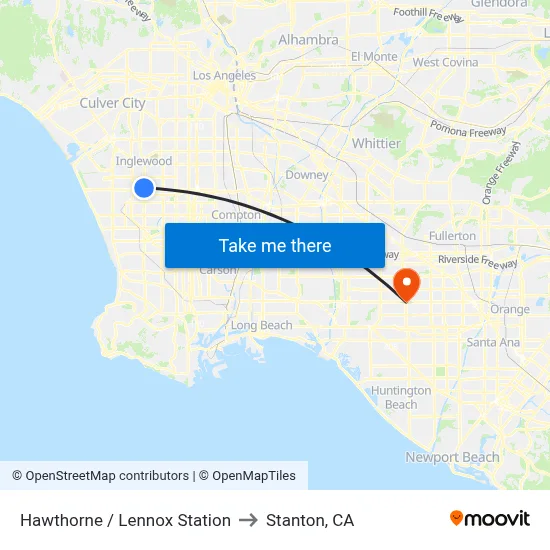 Hawthorne / Lennox Station to Stanton, CA map