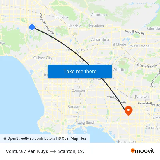 Ventura / Van Nuys to Stanton, CA map