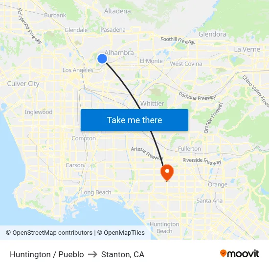 Huntington / Pueblo to Stanton, CA map