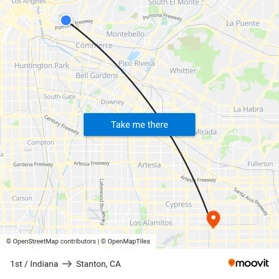 1st / Indiana to Stanton, CA map